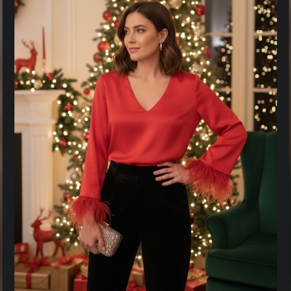 NWT WAYF Feather Trim Blouse size M